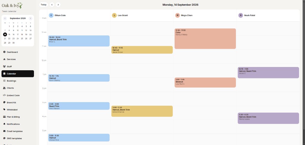Shared team calendar across staff columns