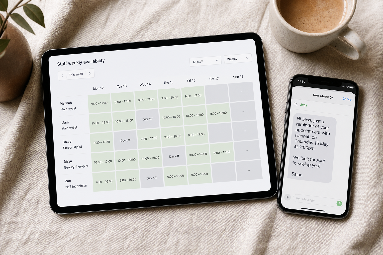 Tablet schedule and phone appointment reminder