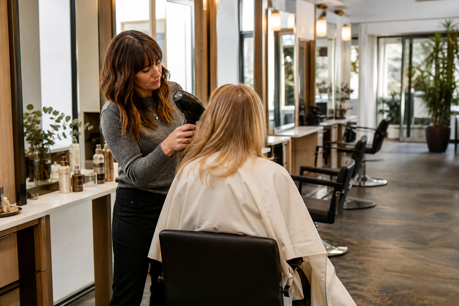 Stylist finishing a blowout