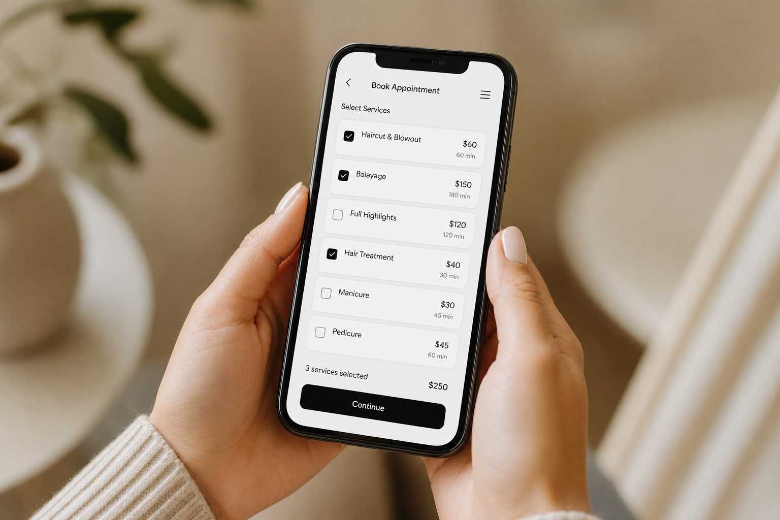 Client booking a service from their phone